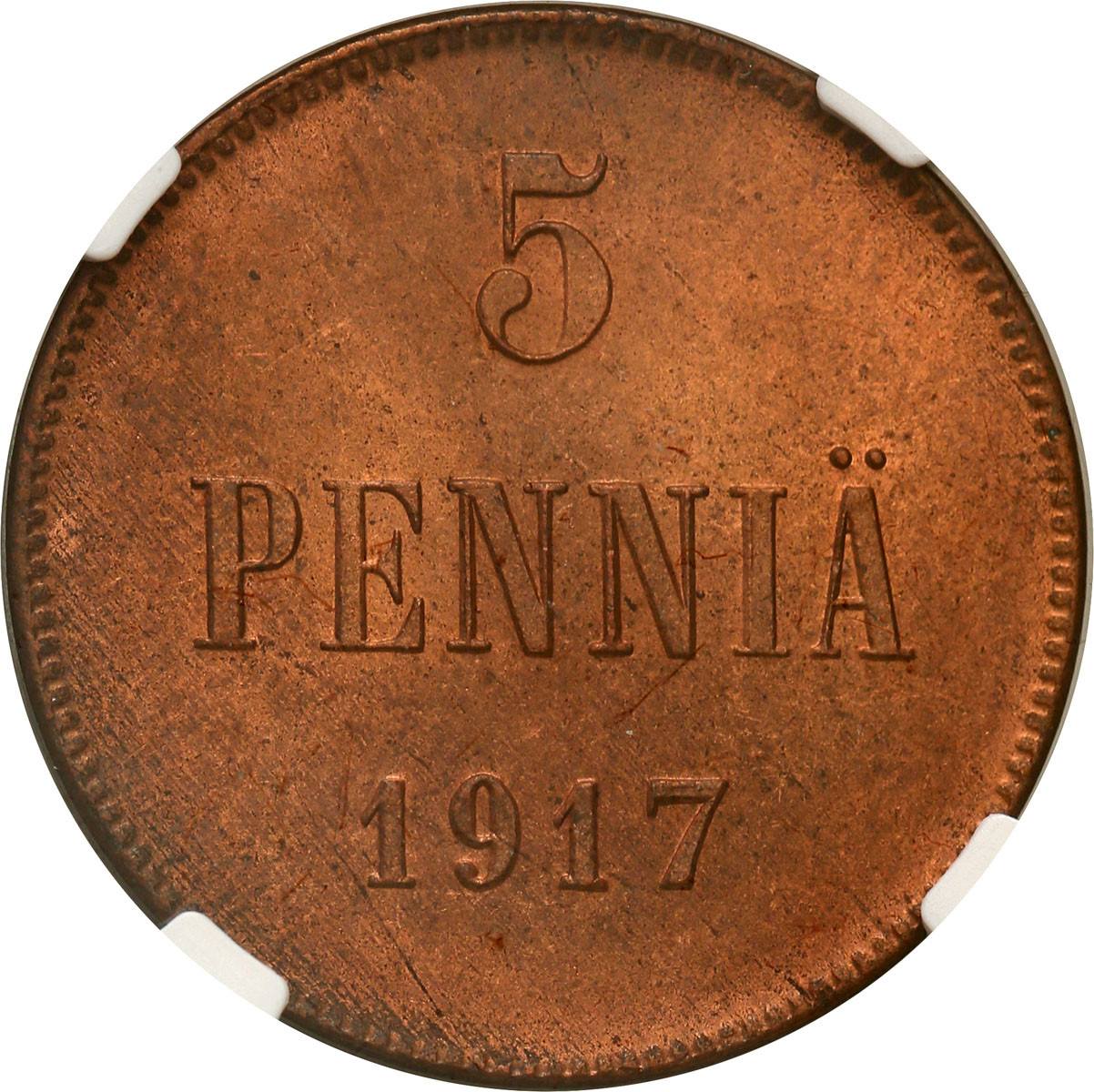 Rosja / Finlandia. Mikołaj II. 5 pennia 1917, Helsinki NGC MS64 RB